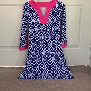 All For Color Blue/Pink Patterned Dress